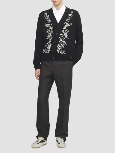 McQueen Men's Embroidered Wool Cardigan - Black | Thumbnail 2 McQueen Men's Embroidered Wool Cardigan - Black | Thumbnail 2