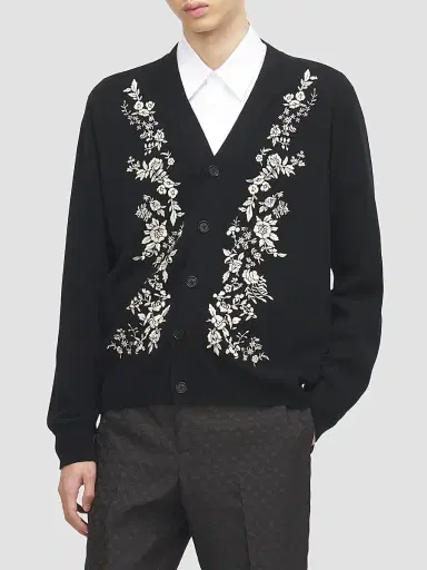 McQueen Men's Embroidered Wool Cardigan - Black | Thumbnail 3 McQueen Men's Embroidered Wool Cardigan - Black | Thumbnail 3