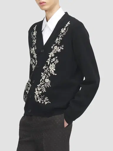 McQueen Men's Embroidered Wool Cardigan - Black | Thumbnail 4 McQueen Men's Embroidered Wool Cardigan - Black | Thumbnail 4