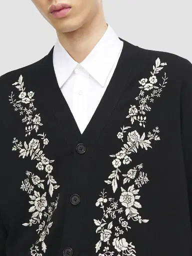 McQueen Men's Embroidered Wool Cardigan - Black | Thumbnail 6 McQueen Men's Embroidered Wool Cardigan - Black | Thumbnail 6