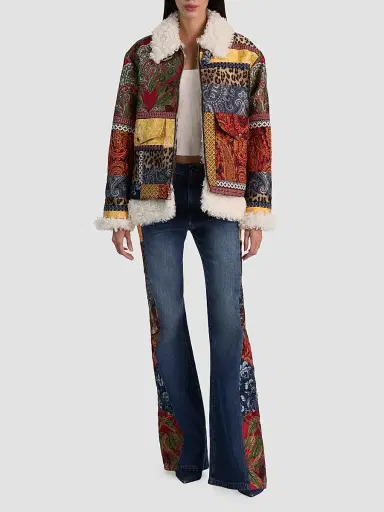 Alice + Olivia Women's Hudson Patchwork Jacquard & Sherpa Aviator Coat | Thumbnail 2 Alice + Olivia Women's Hudson Patchwork Jacquard & Sherpa Aviator Coat | Thumbnail 2