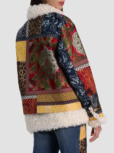Alice + Olivia Women's Hudson Patchwork Jacquard & Sherpa Aviator Coat | Thumbnail 3 Alice + Olivia Women's Hudson Patchwork Jacquard & Sherpa Aviator Coat | Thumbnail 3