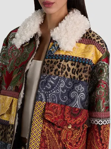 Alice + Olivia Women's Hudson Patchwork Jacquard & Sherpa Aviator Coat | Thumbnail 5 Alice + Olivia Women's Hudson Patchwork Jacquard & Sherpa Aviator Coat | Thumbnail 5