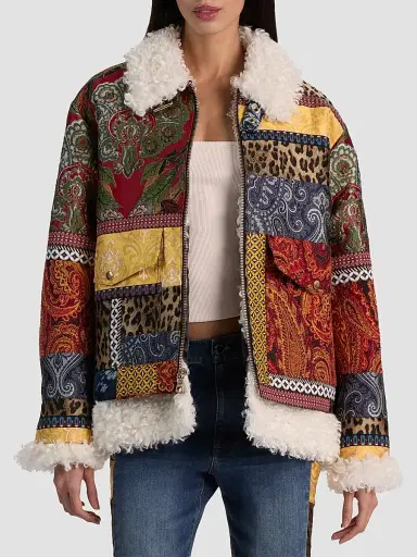 Alice + Olivia Women's Hudson Patchwork Jacquard & Sherpa Aviator Coat | Thumbnail 7 Alice + Olivia Women's Hudson Patchwork Jacquard & Sherpa Aviator Coat | Thumbnail 7