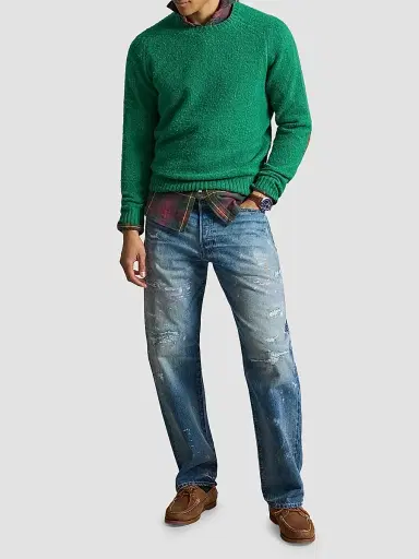 Polo Ralph Lauren Men's Elbow-Patch Wool-Cashmere Crewneck Sweater - Green Basil | Thumbnail 2 Polo Ralph Lauren Men's Elbow-Patch Wool-Cashmere Crewneck Sweater - Green Basil | Thumbnail 2
