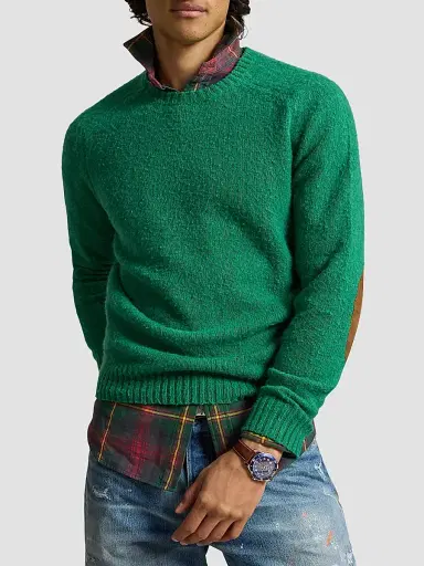 Polo Ralph Lauren Men's Elbow-Patch Wool-Cashmere Crewneck Sweater - Green Basil | Thumbnail 4 Polo Ralph Lauren Men's Elbow-Patch Wool-Cashmere Crewneck Sweater - Green Basil | Thumbnail 4