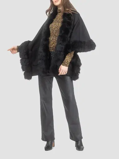 Gorski Women's Reversible Cashmere and Wool Shawl - Black | Thumbnail 2 Gorski Women's Reversible Cashmere and Wool Shawl - Black | Thumbnail 2