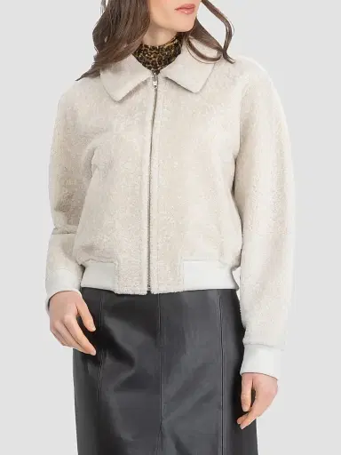 Gorski Women's Reversible Textured Shearling Lamb Zip Coat - | Thumbnail 3 Gorski Women's Reversible Textured Shearling Lamb Zip Coat - | Thumbnail 3
