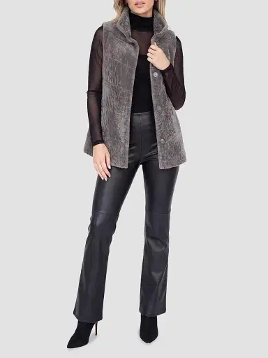 Gorski Women's Reversible Textured Shearling Lamb Vest | Thumbnail 2 Gorski Women's Reversible Textured Shearling Lamb Vest | Thumbnail 2