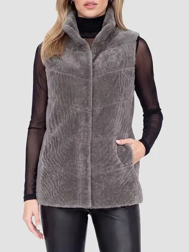 Gorski Women's Reversible Textured Shearling Lamb Vest | Thumbnail 3 Gorski Women's Reversible Textured Shearling Lamb Vest | Thumbnail 3