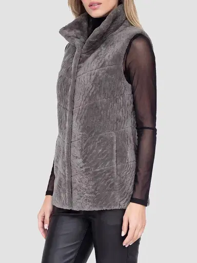 Gorski Women's Reversible Textured Shearling Lamb Vest | Thumbnail 4 Gorski Women's Reversible Textured Shearling Lamb Vest | Thumbnail 4