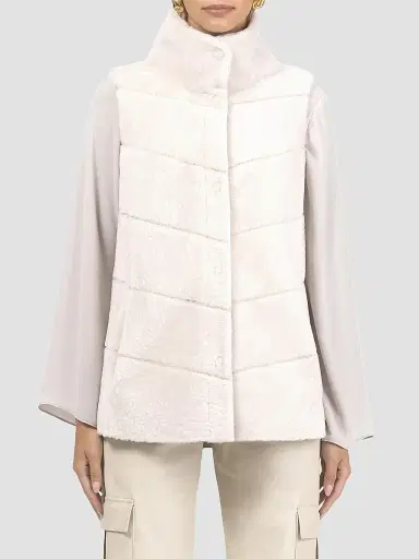 Gorski Women's Reversible Textured Shearling Lamb Vest - Cream - Size Small | Thumbnail 3 Gorski Women's Reversible Textured Shearling Lamb Vest - Cream - Size Small | Thumbnail 3