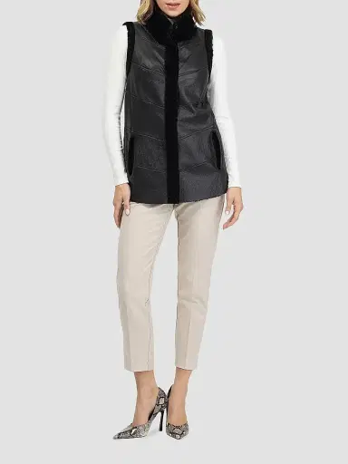 Gorski Women's Reversible Textured Shearling Lamb Vest - Black - Size Small | Thumbnail 2 Gorski Women's Reversible Textured Shearling Lamb Vest - Black - Size Small | Thumbnail 2