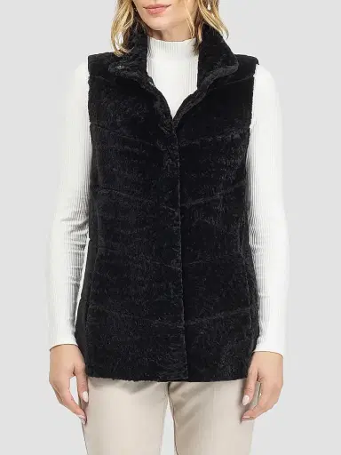 Gorski Women's Reversible Textured Shearling Lamb Vest - Black - Size Small | Thumbnail 4 Gorski Women's Reversible Textured Shearling Lamb Vest - Black - Size Small | Thumbnail 4