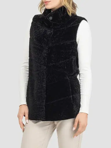 Gorski Women's Reversible Textured Shearling Lamb Vest - Black - Size Small | Thumbnail 5 Gorski Women's Reversible Textured Shearling Lamb Vest - Black - Size Small | Thumbnail 5