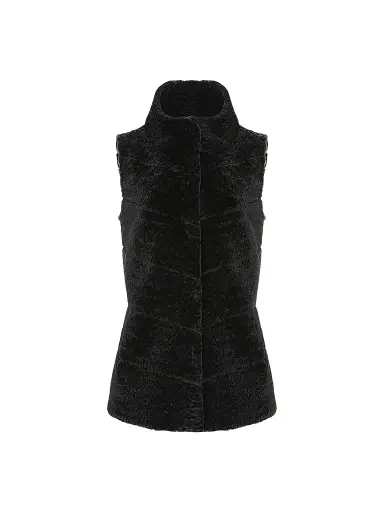 Gorski Women's Reversible Textured Shearling Lamb Vest - Black - Size Small | Thumbnail 1 Gorski Women's Reversible Textured Shearling Lamb Vest - Black - Size Small | Thumbnail 1