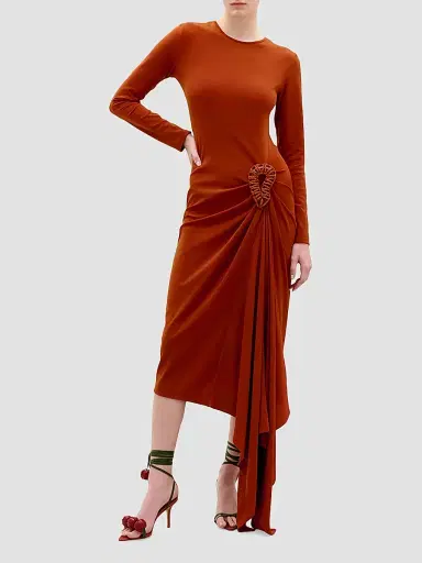 Silvia Tcherassi Women's Ananya Draped Jersey Midi Dress - Terracota | Thumbnail 2 Silvia Tcherassi Women's Ananya Draped Jersey Midi Dress - Terracota | Thumbnail 2
