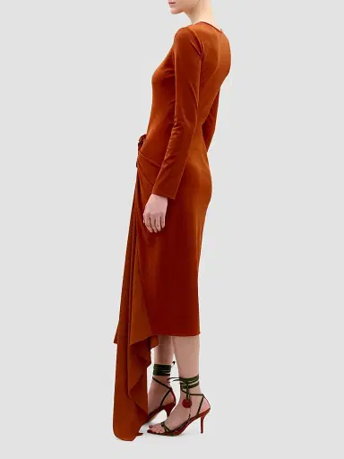 Silvia Tcherassi Women's Ananya Draped Jersey Midi Dress - Terracota | Thumbnail 3 Silvia Tcherassi Women's Ananya Draped Jersey Midi Dress - Terracota | Thumbnail 3
