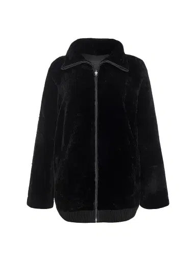 Gorski Women's Textured Shearling Lamb Zip Coat - Black | Thumbnail 1 Gorski Women's Textured Shearling Lamb Zip Coat - Black | Thumbnail 1