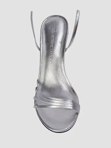 Black Suede Studio Women's Ella 70MM Metallic Sandals - Silver Metallic Leather | Thumbnail 3 Black Suede Studio Women's Ella 70MM Metallic Sandals - Silver Metallic Leather | Thumbnail 3