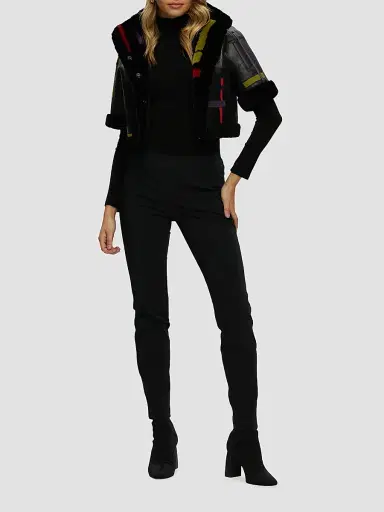 Gorski Women's Reversible Shearling Lamb Bolero with Cropped Sleeves - Black Multi - Size Medium | Thumbnail 2 Gorski Women's Reversible Shearling Lamb Bolero with Cropped Sleeves - Black Multi - Size Medium | Thumbnail 2