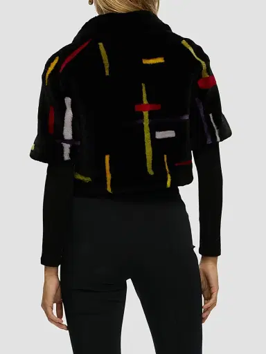 Gorski Women's Reversible Shearling Lamb Bolero with Cropped Sleeves - Black Multi - Size Medium | Thumbnail 5 Gorski Women's Reversible Shearling Lamb Bolero with Cropped Sleeves - Black Multi - Size Medium | Thumbnail 5