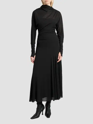 Proenza Schouler Women's Golda Draped Jersey Midi Dress - Black | Thumbnail 2 Proenza Schouler Women's Golda Draped Jersey Midi Dress - Black | Thumbnail 2