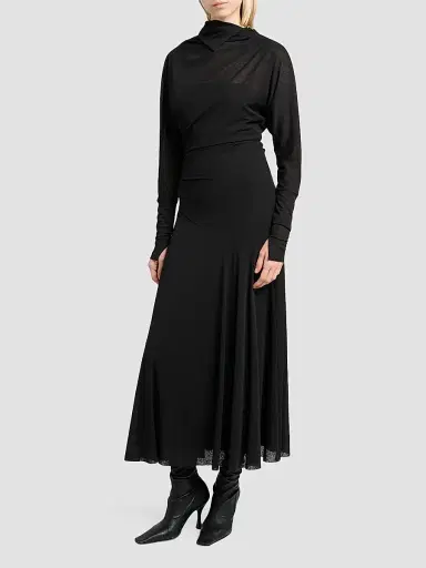 Proenza Schouler Women's Golda Draped Jersey Midi Dress - Black | Thumbnail 4 Proenza Schouler Women's Golda Draped Jersey Midi Dress - Black | Thumbnail 4