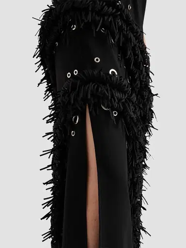 Proenza Schouler Women's Giovanna Fringe Grommet Maxi Dress - Black | Thumbnail 4 Proenza Schouler Women's Giovanna Fringe Grommet Maxi Dress - Black | Thumbnail 4