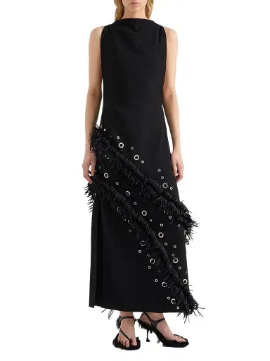 Proenza Schouler Women's Giovanna Fringe Grommet Maxi Dress - Black | Thumbnail 1 Proenza Schouler Women's Giovanna Fringe Grommet Maxi Dress - Black | Thumbnail 1