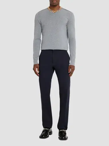 Burberry Men's Maxim Wool Check Collar Sweater - Grey | Thumbnail 2 Burberry Men's Maxim Wool Check Collar Sweater - Grey | Thumbnail 2