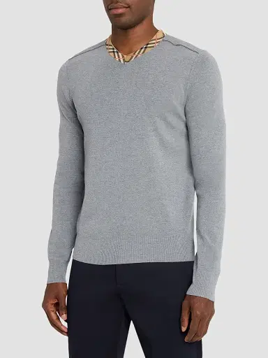 Burberry Men's Maxim Wool Check Collar Sweater - Grey | Thumbnail 4 Burberry Men's Maxim Wool Check Collar Sweater - Grey | Thumbnail 4