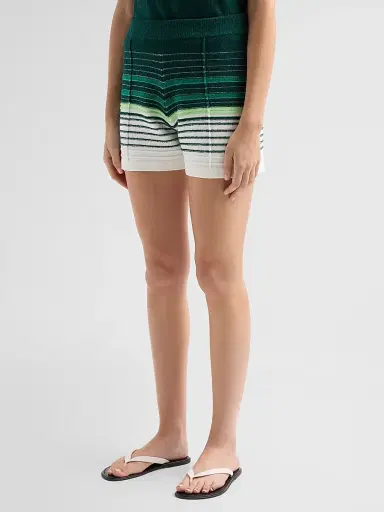 Casablanca Women's Bouclé Striped Cotton-Blend Shorts - White Green | Thumbnail 4 Casablanca Women's Bouclé Striped Cotton-Blend Shorts - White Green | Thumbnail 4