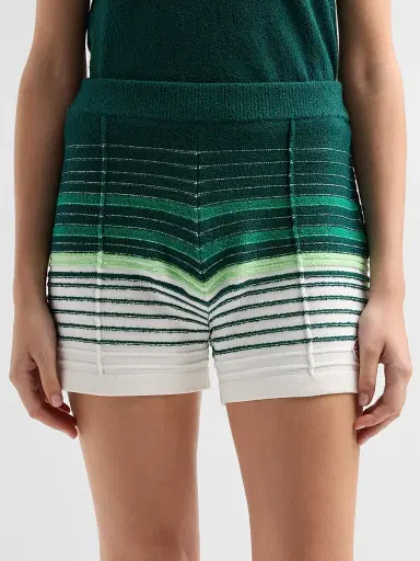 Casablanca Women's Bouclé Striped Cotton-Blend Shorts - White Green | Thumbnail 5 Casablanca Women's Bouclé Striped Cotton-Blend Shorts - White Green | Thumbnail 5