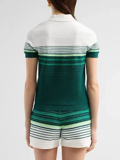 Casablanca Women's Staggered Stripe Cotton-Blend Polo Shirt | Thumbnail 3 Casablanca Women's Staggered Stripe Cotton-Blend Polo Shirt | Thumbnail 3