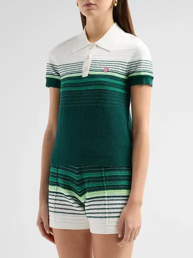Casablanca Women's Staggered Stripe Cotton-Blend Polo Shirt | Thumbnail 4 Casablanca Women's Staggered Stripe Cotton-Blend Polo Shirt | Thumbnail 4