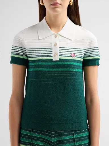 Casablanca Women's Staggered Stripe Cotton-Blend Polo Shirt | Thumbnail 5 Casablanca Women's Staggered Stripe Cotton-Blend Polo Shirt | Thumbnail 5