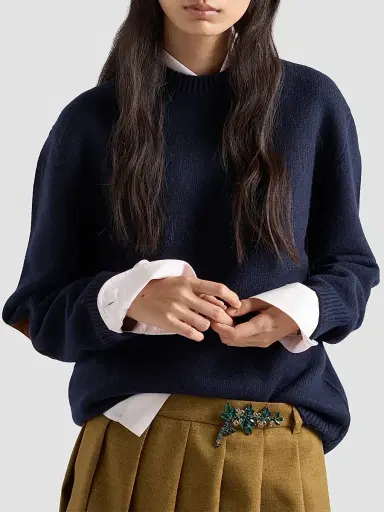 Prada Women's Wool and Suede Sweater - Blue | Thumbnail 3 Prada Women's Wool and Suede Sweater - Blue | Thumbnail 3