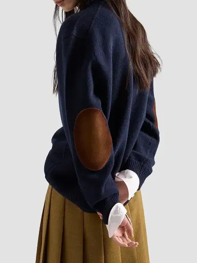 Prada Women's Wool and Suede Sweater - Blue | Thumbnail 4 Prada Women's Wool and Suede Sweater - Blue | Thumbnail 4