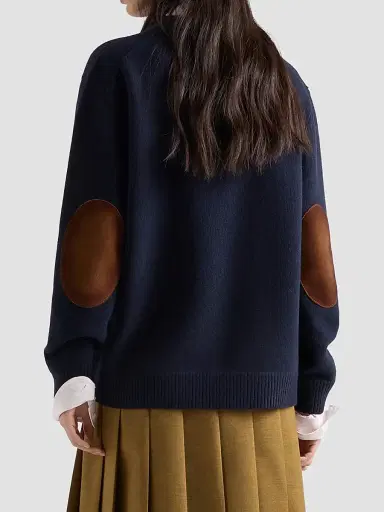 Prada Women's Wool and Suede Sweater - Blue | Thumbnail 5 Prada Women's Wool and Suede Sweater - Blue | Thumbnail 5