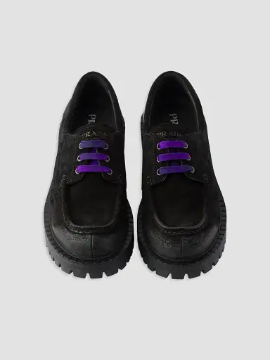 Prada Men's Waxed Suede Lace-Up Shoes - Black | Thumbnail 2 Prada Men's Waxed Suede Lace-Up Shoes - Black | Thumbnail 2