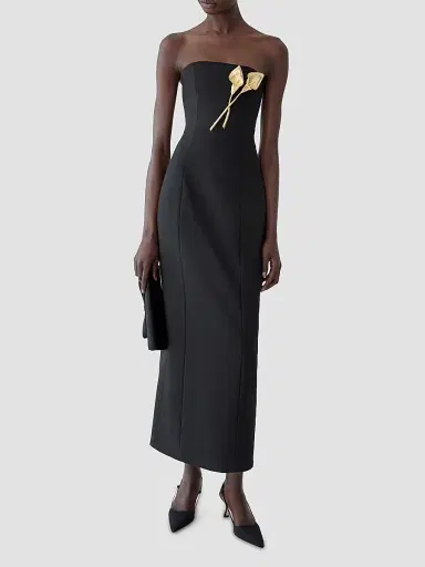 Carolina Herrera Women's Floral Brooch-Detailed Stretch Wool Gown - Black | Thumbnail 4 Carolina Herrera Women's Floral Brooch-Detailed Stretch Wool Gown - Black | Thumbnail 4