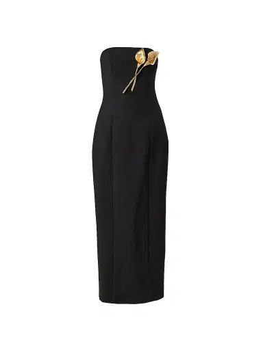 Carolina Herrera Women's Floral Brooch-Detailed Stretch Wool Gown - Black | Thumbnail 1 Carolina Herrera Women's Floral Brooch-Detailed Stretch Wool Gown - Black | Thumbnail 1