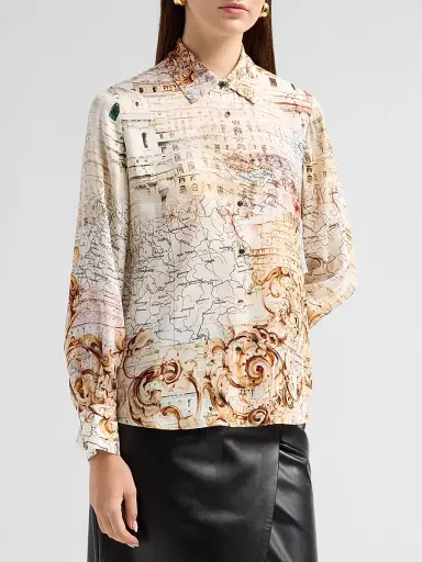 Elie Tahari Women's Madeline Printed Silk-Blend Button-Front Blouse - Dream Map Print | Thumbnail 4 Elie Tahari Women's Madeline Printed Silk-Blend Button-Front Blouse - Dream Map Print | Thumbnail 4