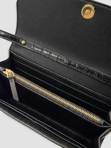 Veronica Beard Women's Croc-Embossed Leather Crossbody Wallet - Black | Thumbnail 4 Veronica Beard Women's Croc-Embossed Leather Crossbody Wallet - Black | Thumbnail 4
