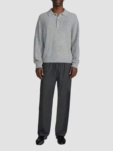 Frame Men's Boiled Wool Polo Sweater - Grey Melange | Thumbnail 2 Frame Men's Boiled Wool Polo Sweater - Grey Melange | Thumbnail 2