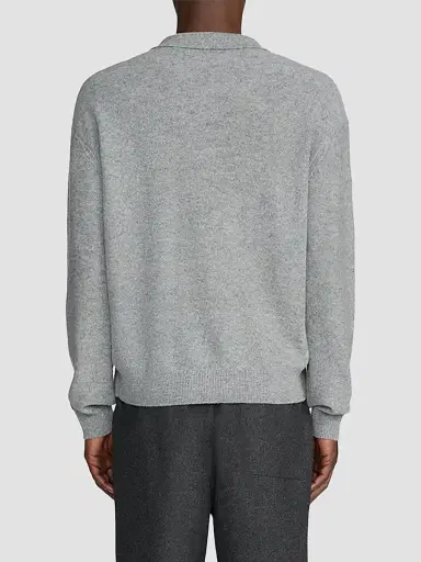 Frame Men's Boiled Wool Polo Sweater - Grey Melange | Thumbnail 3 Frame Men's Boiled Wool Polo Sweater - Grey Melange | Thumbnail 3