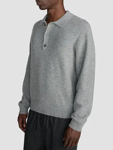 Frame Men's Boiled Wool Polo Sweater - Grey Melange | Thumbnail 5 Frame Men's Boiled Wool Polo Sweater - Grey Melange | Thumbnail 5