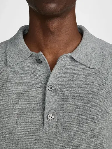 Frame Men's Boiled Wool Polo Sweater - Grey Melange | Thumbnail 6 Frame Men's Boiled Wool Polo Sweater - Grey Melange | Thumbnail 6