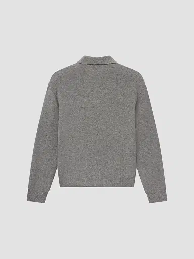 Frame Men's Boiled Wool Polo Sweater - Grey Melange | Thumbnail 7 Frame Men's Boiled Wool Polo Sweater - Grey Melange | Thumbnail 7
